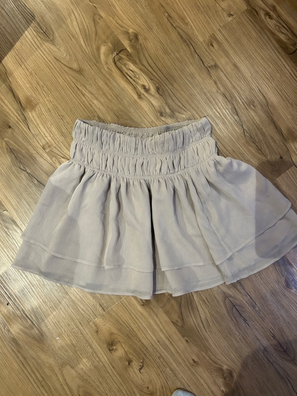 Tularosa Neutral Beige Smocked Tiered Skater Skirt